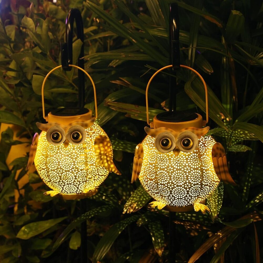 2 Pack Hanging Solar Lanterns - Garden Light Waterproof Metal Decorative Solar L
